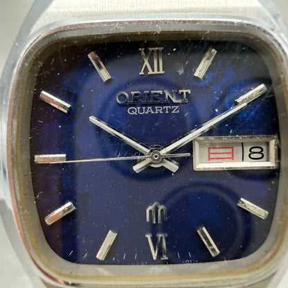 Orient Watch Men 34mm Blue Dial Silver Tone Daydate 049108-40 New Battery VTG1