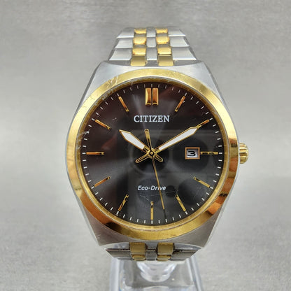 Citizen Eco-Drive Watch Men 40mm Black Dial Two Tone Date E111-000WT-01 Runs