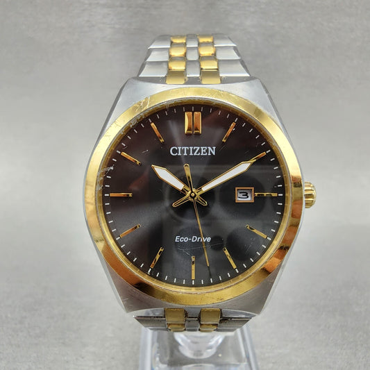 Citizen Eco-Drive Watch Men 40mm Black Dial Two Tone Date E111-000WT-01 Runs