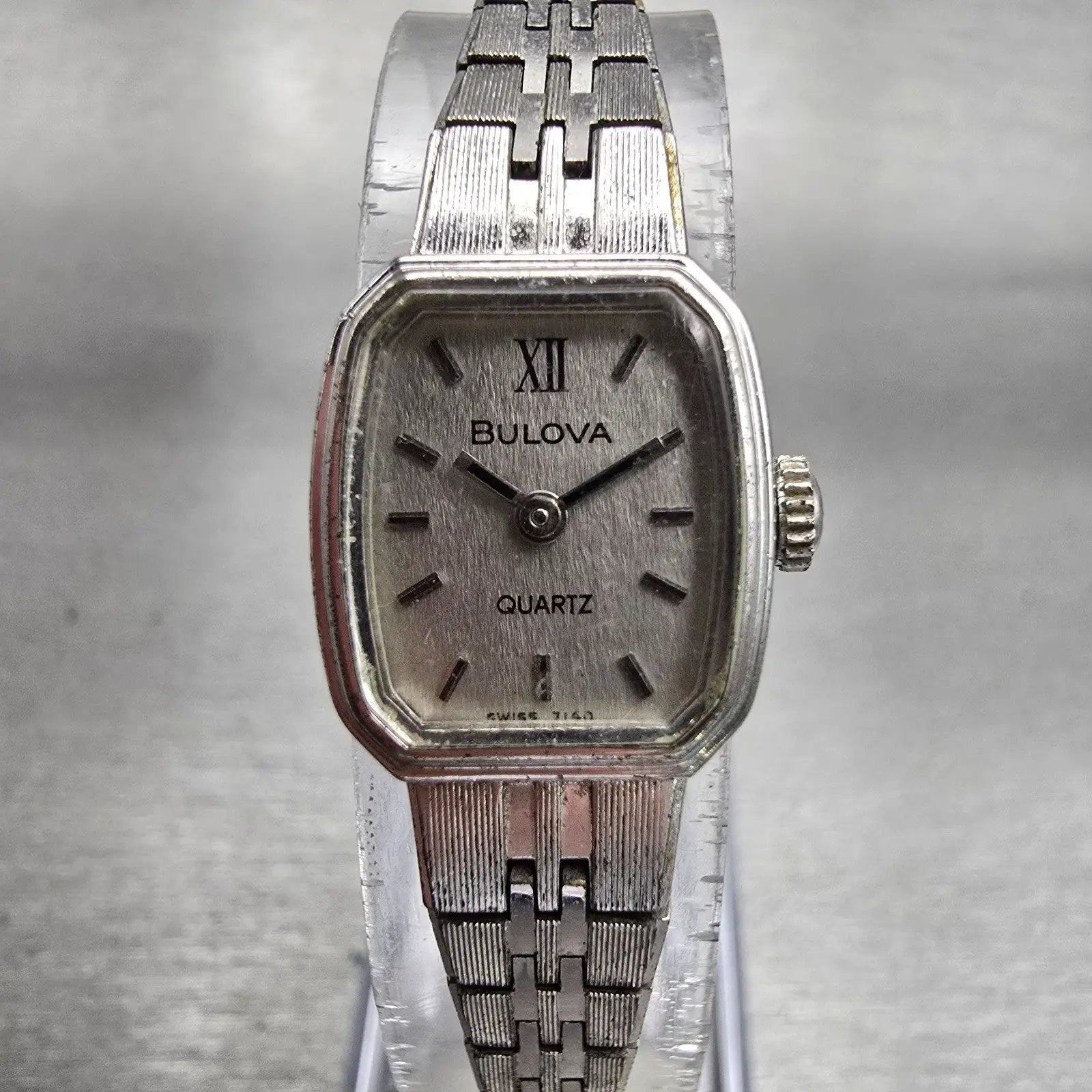Bulova Watch Women 16mm Silver Dial Silver Tone Rectangle Vintage New Battery0