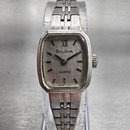 Bulova Watch Women 16mm Silver Dial Silver Tone Rectangle Vintage New Battery0