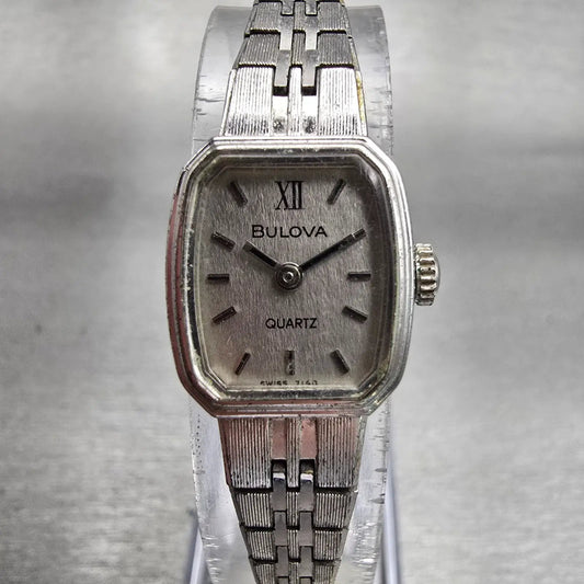 Bulova Watch Women 16mm Silver Dial Silver Tone Rectangle Vintage New Battery0