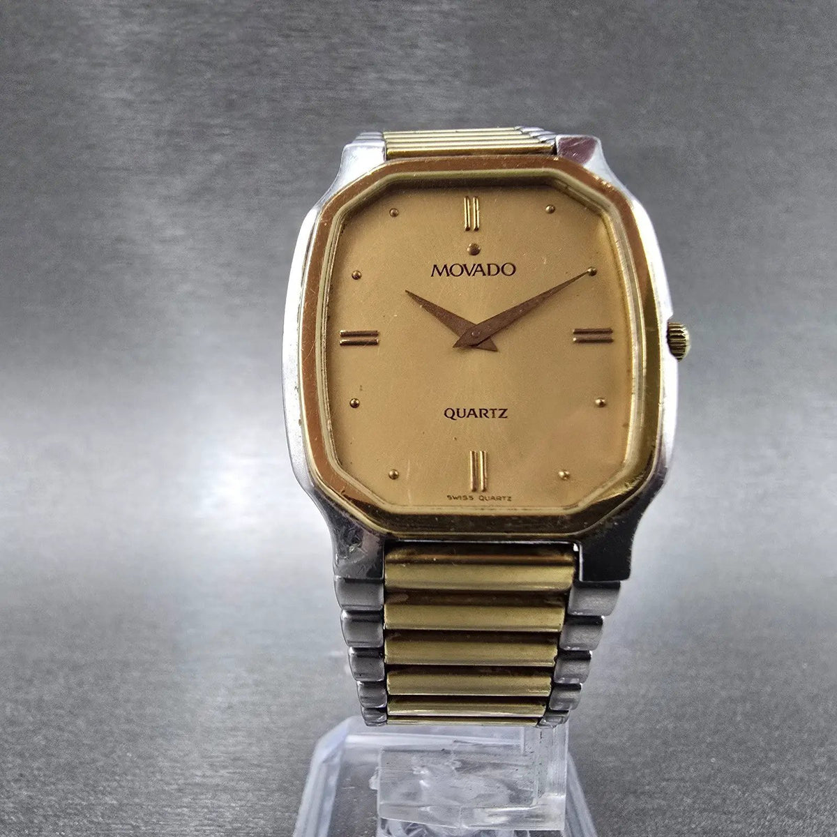 Movado Watch Men 28mm Gold Dial Two Tone Rectangle 87-41-471 Swiss PARTS7