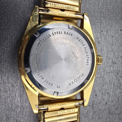 Bulova President Watch Men 36mm Gold Dial Gold Tone Daydate Round 97C03 New Batt10