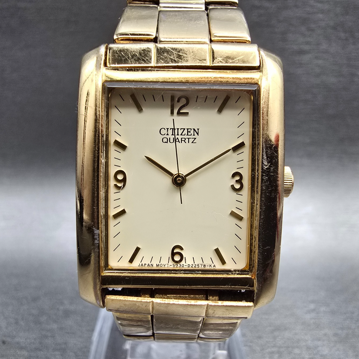 Citizen Tank Watch Men 22mm Cream Dial Gold Tone Rectangle 5930-S99132 New Batt0