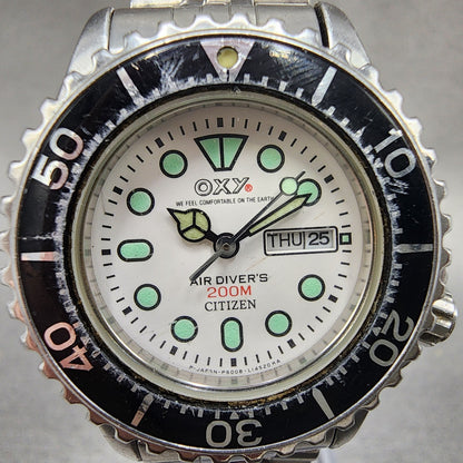 Citizen Oxy Dive Watch Women 32mm White Dial Silver Tone Daydate Round New batt1