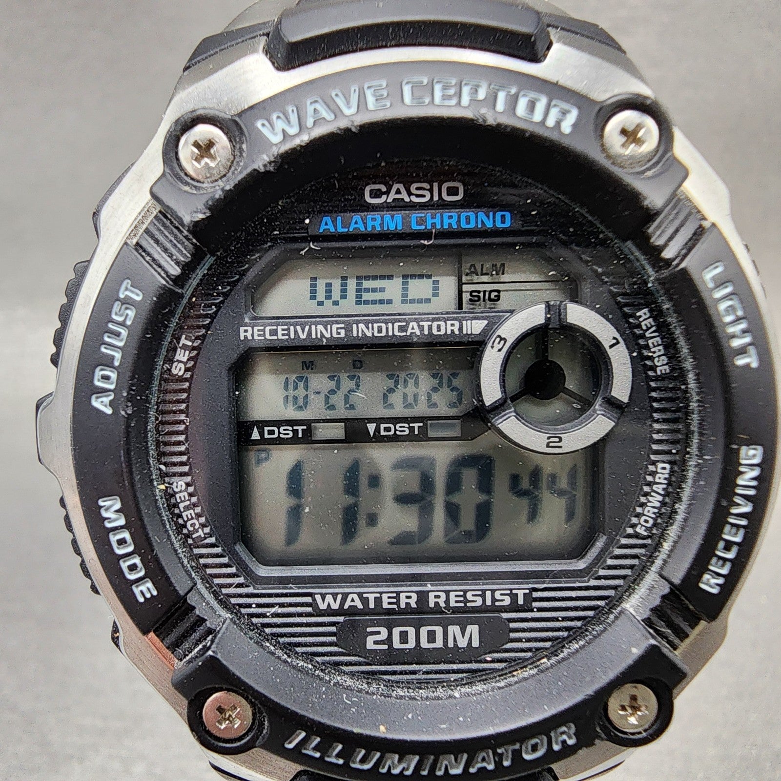 Casio Waveceptor Watch Men 48mm Digital Black Silver Alarm Chrono WV200 New Bat1