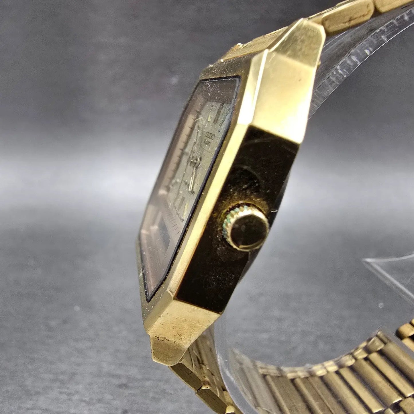 Seiko Analog Digital Watch Men 33mm Gold Dial Gold Tone H601-5389 PARTS Vintage3