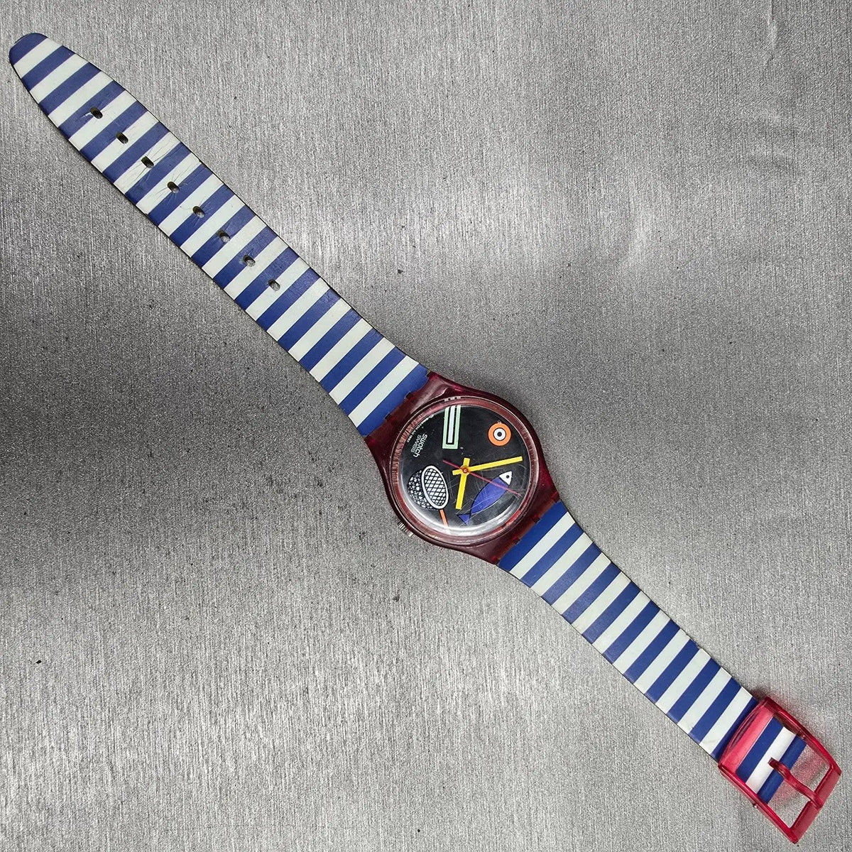 Swatch Fritto Misto Watch Men 34mm Black Dial Red Case Round GR114 New Battery2