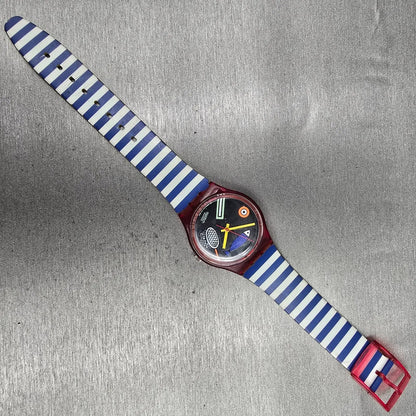 Swatch Fritto Misto Watch Men 34mm Black Dial Red Case Round GR114 New Battery2