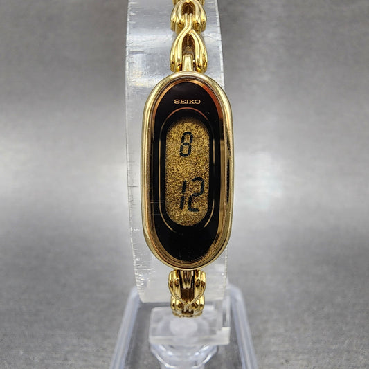 Seiko Digital Watch Women 13mm Gold Dial Gold Tone L6204000 New Battery0