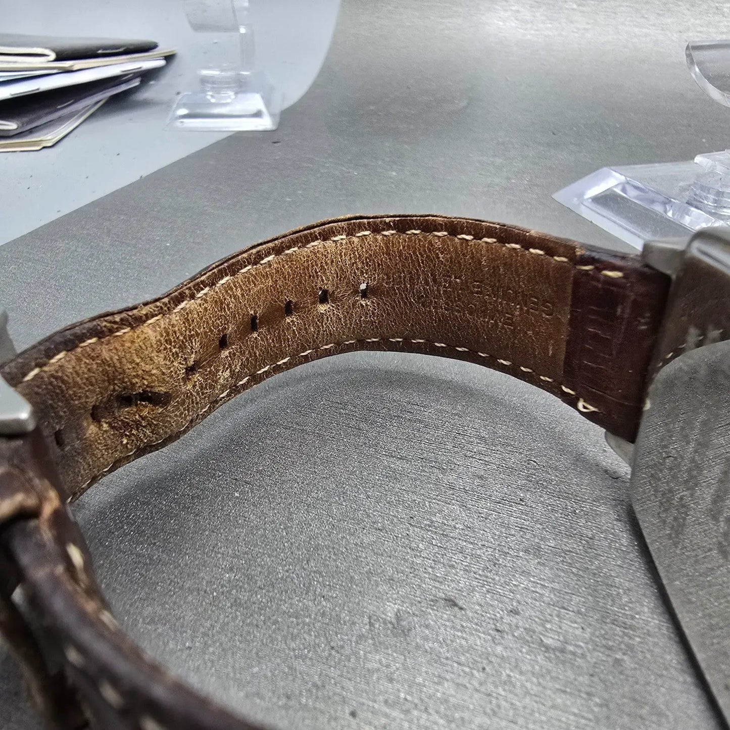 Fossil Tank Watch Men 36mm Brown Dial Silver Tone Date Rectangle FS-4048 New Bat10