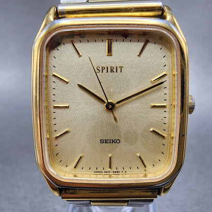 Seiko Spirit Tank Watch Men 27mm Gold Dial Gold Tone Rectangle 5E315B50 New Bat1