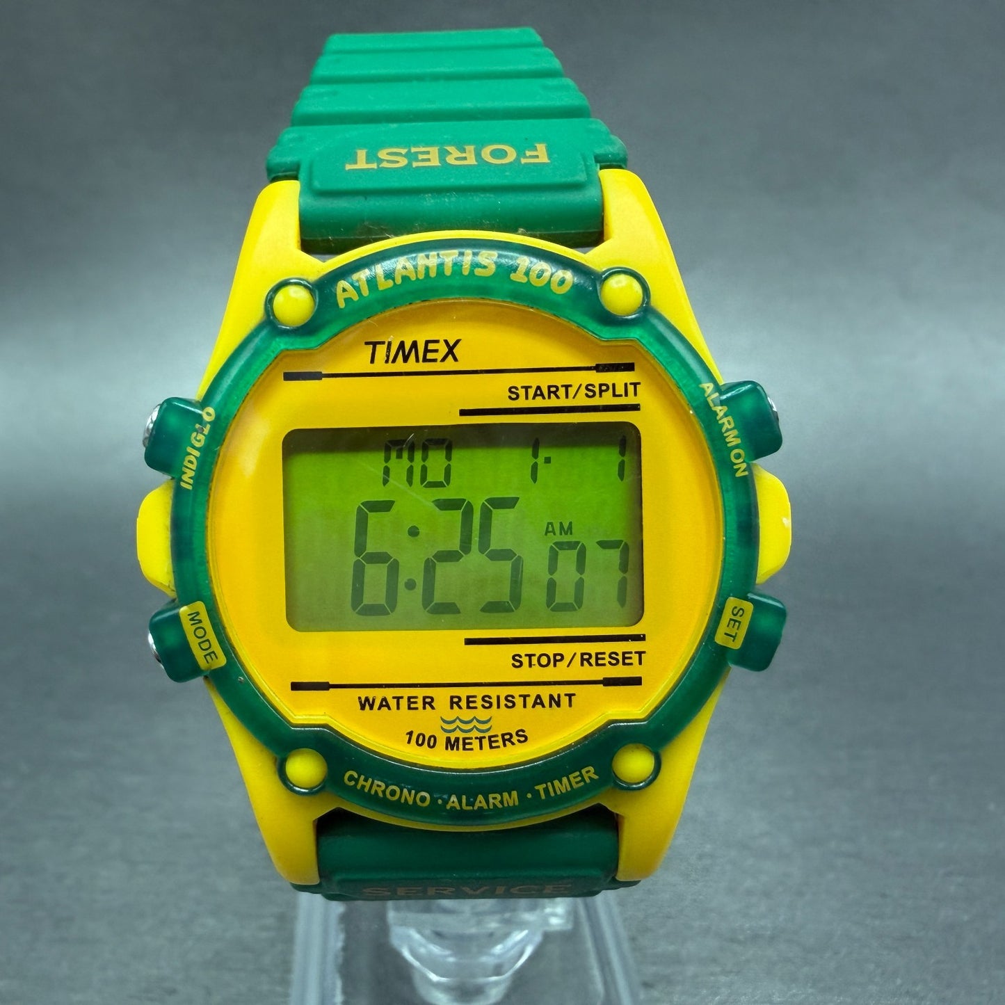 Timex Atlantis 100 Forest Service Watch Men 40mm Digital Green Yellow New Batt0