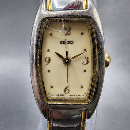 Seiko Watch Women 16mm Cream Dial Silver Tone Rectangle 1N015B69 New Batt1