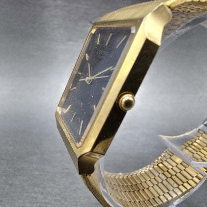 Seiko SX Tank Watch Men 26mm Black Dial Gold Tone Rectangle 5Y31A PARTS NO BACK3