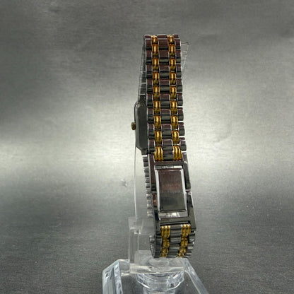 Seiko Tank Watch Women 18mm White Dial Two Tone Rectangle V401-5129 New Batt H2W7