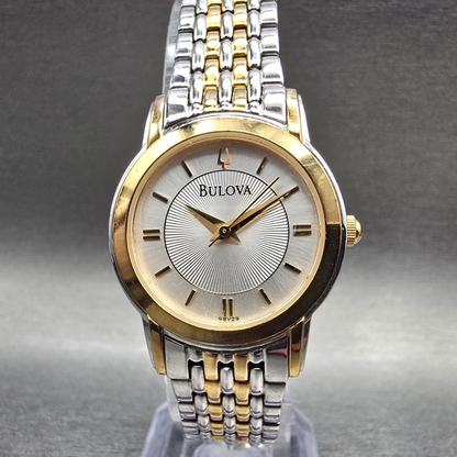 Bulova Watch Women 27mm Silver Dial Two Tone Round 98V29 New Battery0