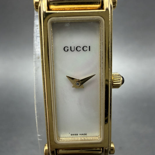 Gucci 1500L Tank Watch Women 12mm MOP Dial Gold Rectangle Bangle New battery1