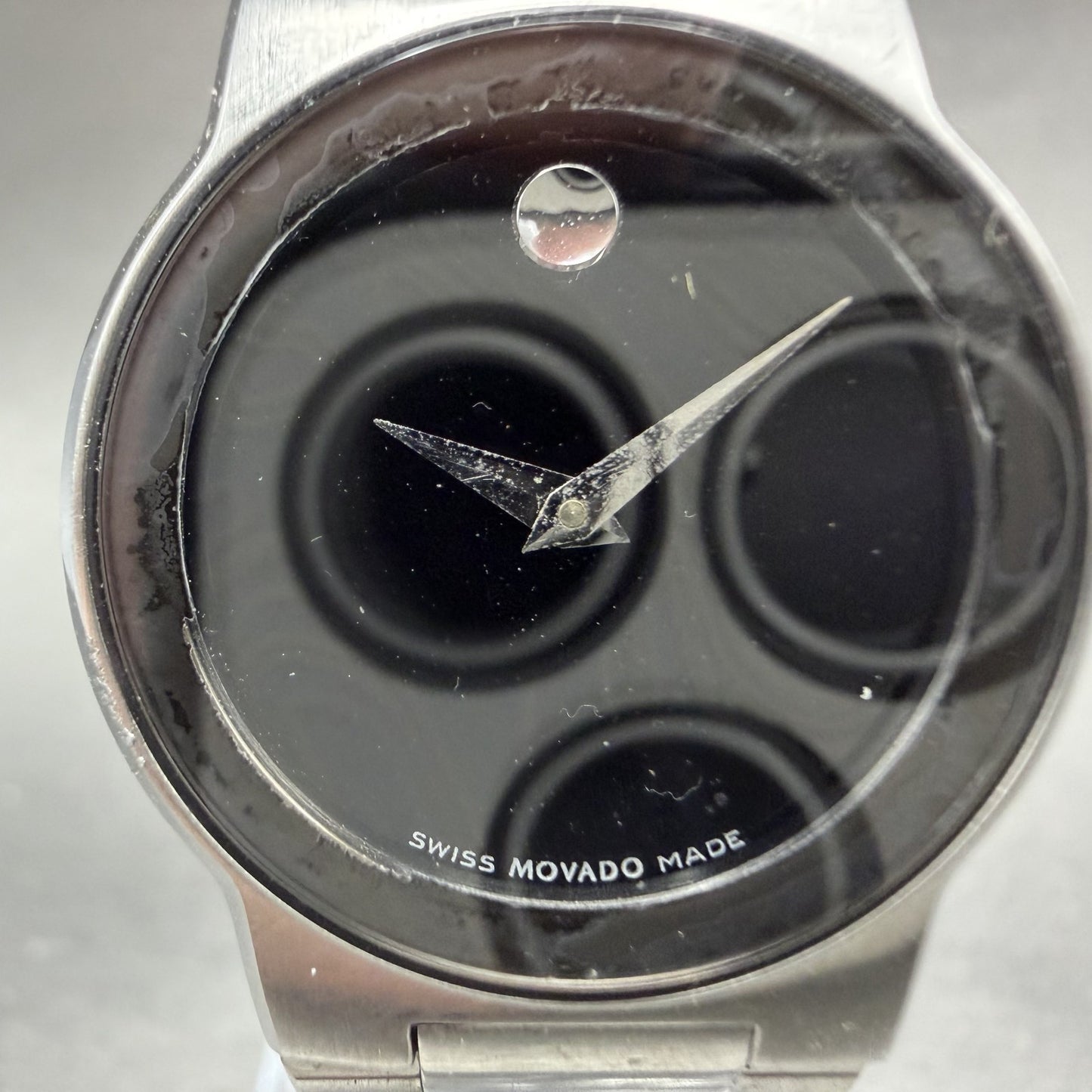 Movado Safiro Watch Women 26mm Black Dial Steel Round 0605806 New Battery ABCD1