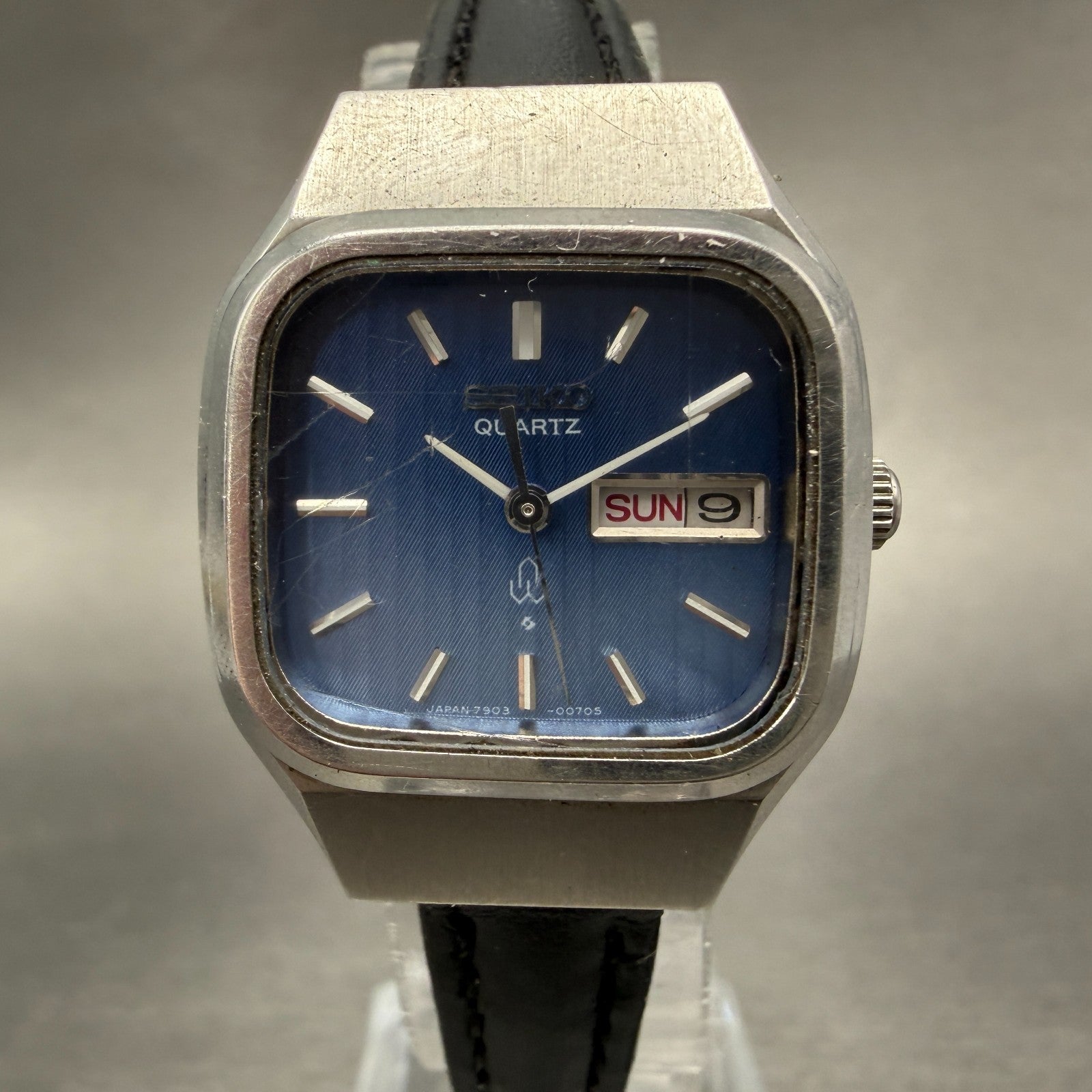 Seiko Watch Women 24mm Blue Dial Silver Tone Daydate 7903-5000 New Battery VTG0