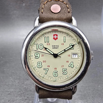 Victorinox Swiss Army Cavalry Watch Men 37mm Cream Dial Silver Tone Date PART LQ0