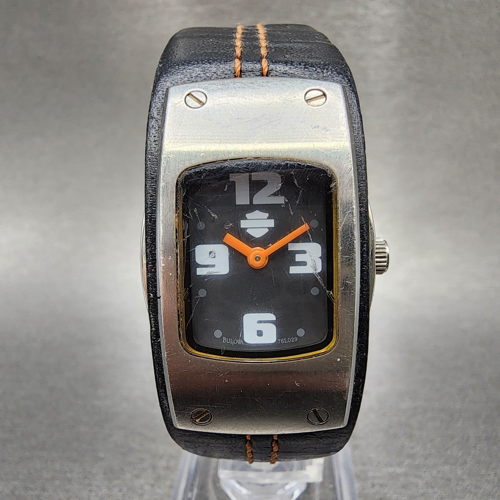 Bulova Harley Davidson Tank Watch Women 22mm Black Dial Steel 76L029 New Batt0