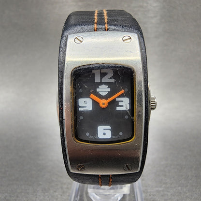 Bulova Harley Davidson Tank Watch Women 22mm Black Dial Steel 76L029 New Batt0