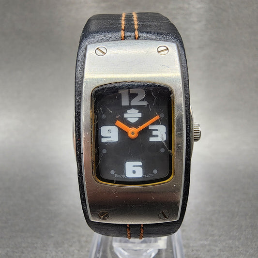 Bulova Harley Davidson Tank Watch Women 22mm Black Dial Steel 76L029 New Batt0