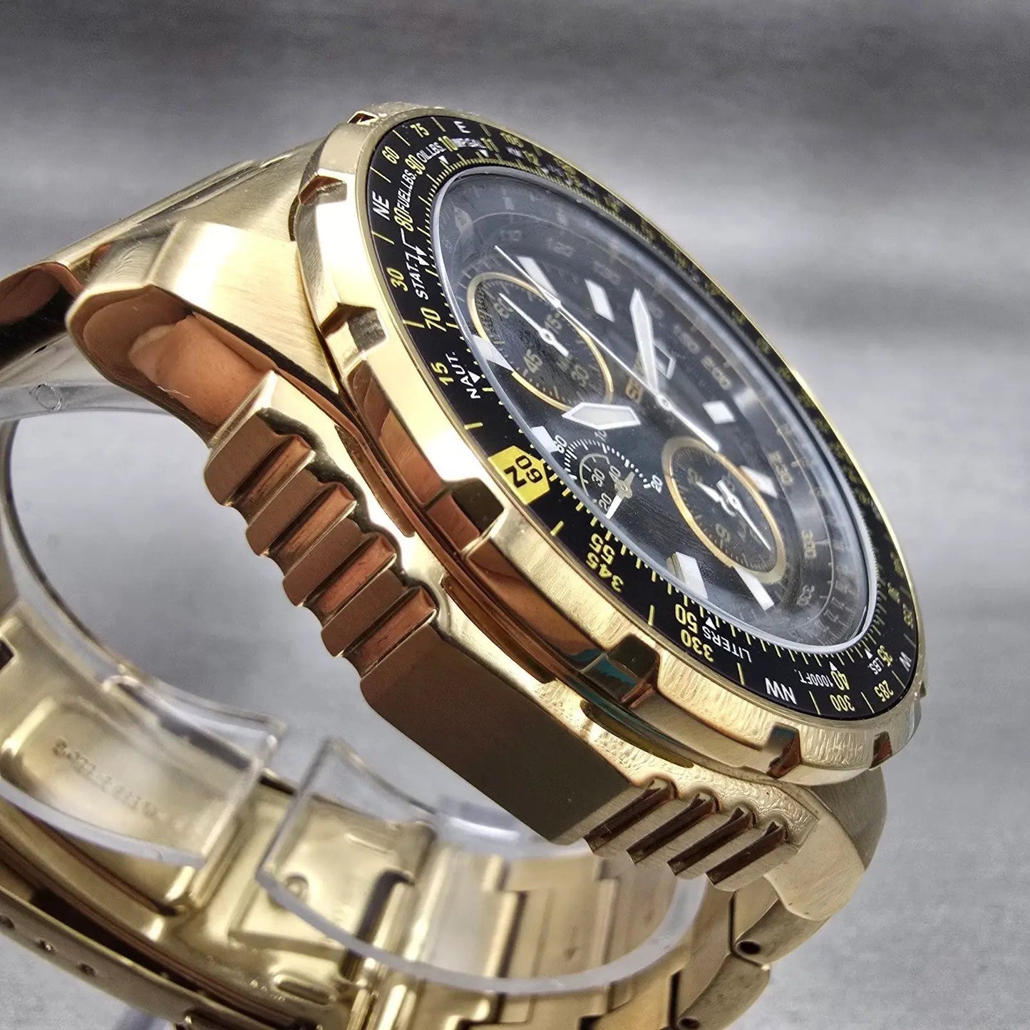 Seiko Flightmaster Chronograph Watch Men 45mm Black Dial Gold 7T62-0JR0 New Batt4