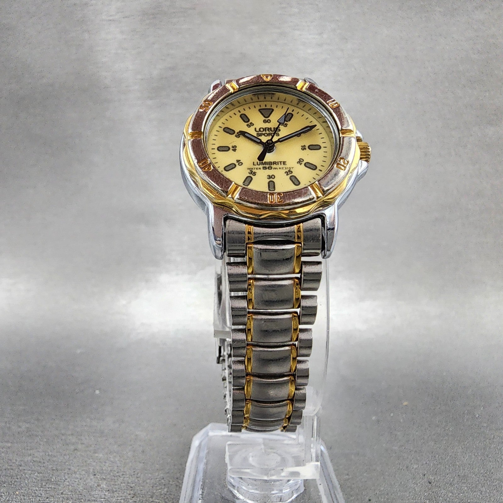 Seiko Lorus Sports Lumibrite Dive Watch Women 28mm Luminous Dial TwoTone NewBat5