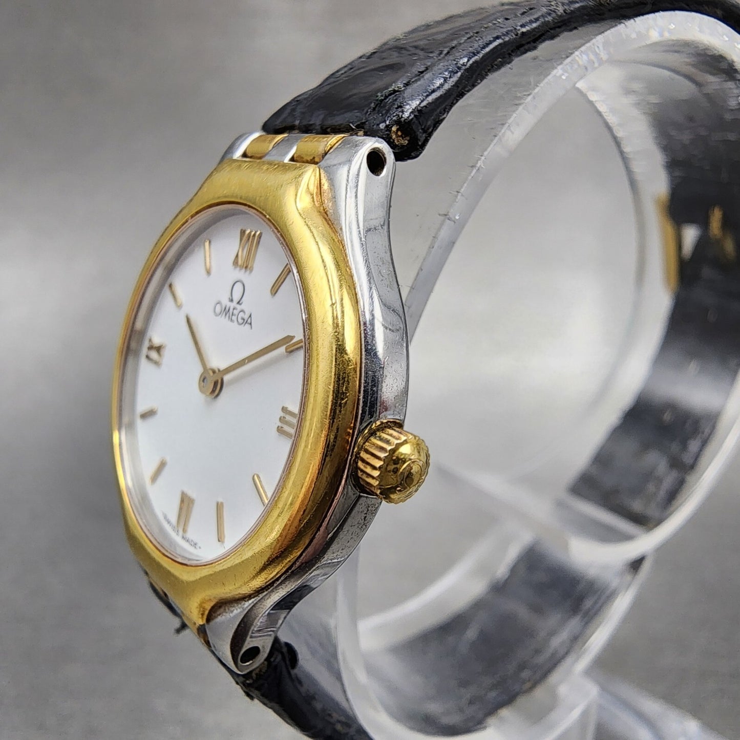 Omega De Ville Watch Women 23mm White Dial Two Tone Leather Round New Battery2
