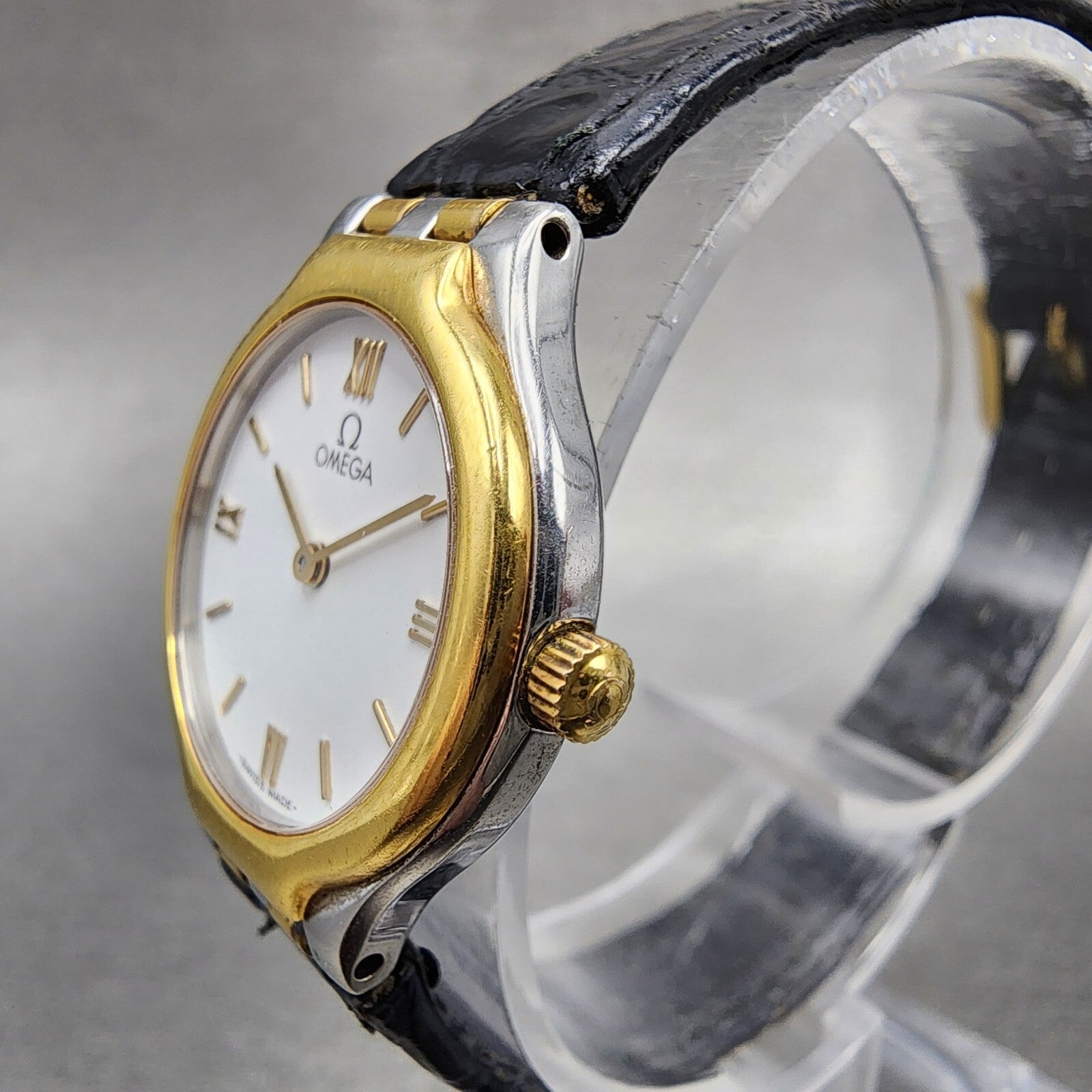 Omega De Ville Watch Women 23mm White Dial Two Tone Leather Round New Battery2