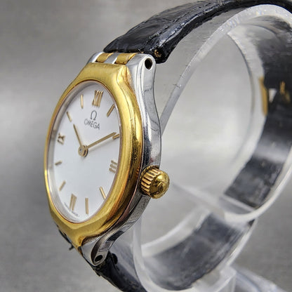 Omega De Ville Watch Women 23mm White Dial Two Tone Leather Round New Battery2