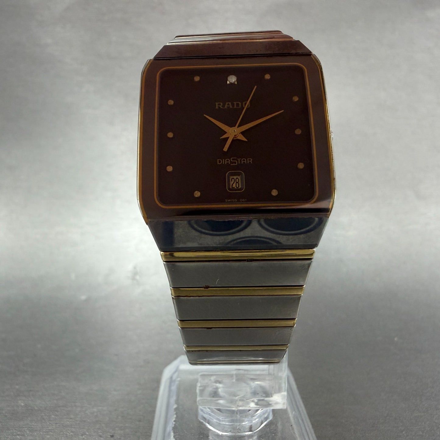 Rado Jubile Watch Men 28mm Black Dial Two Tone Date Rectangle 129.0266.3 NewBat5