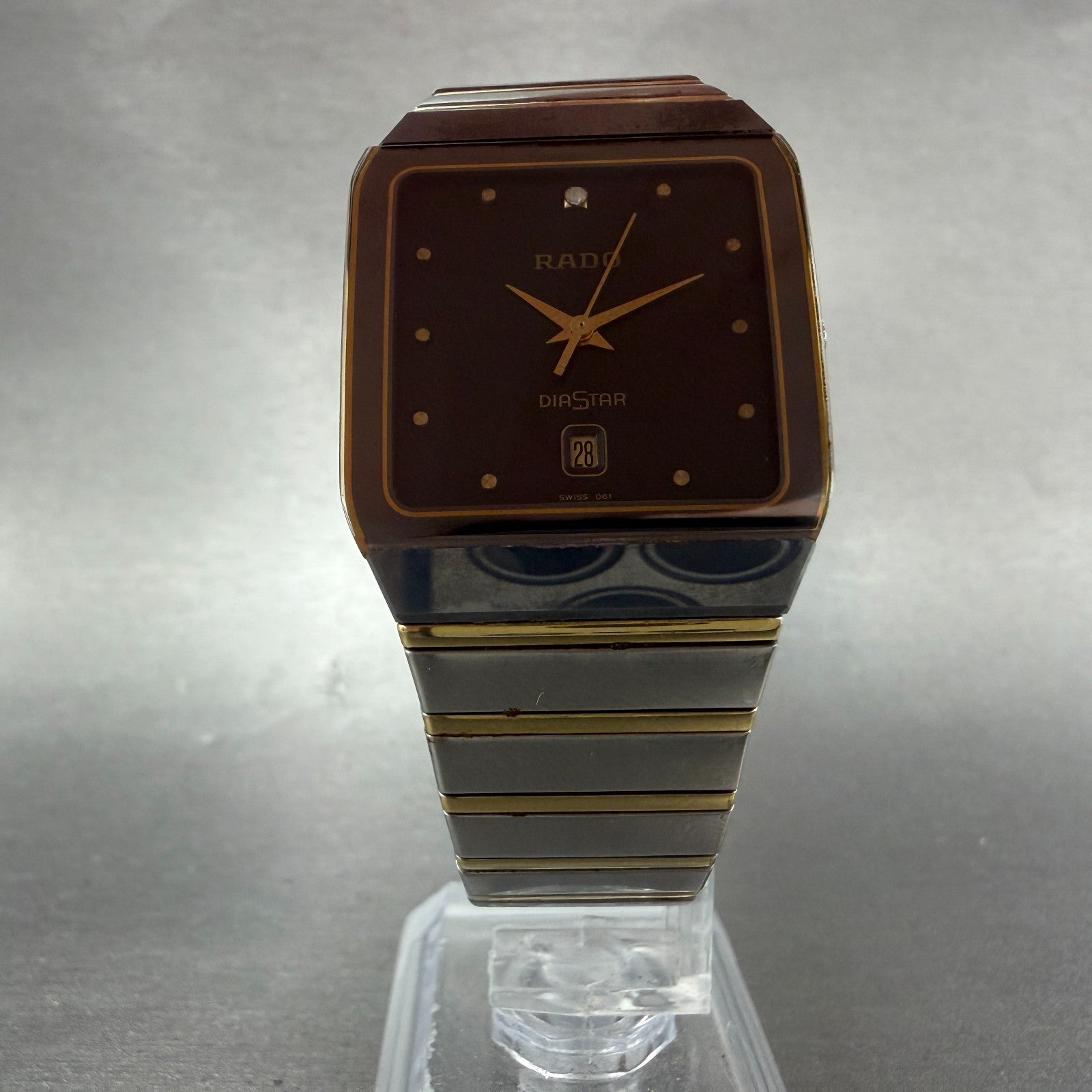 Rado Jubile Watch Men 28mm Black Dial Two Tone Date Rectangle 129.0266.3 NewBat5