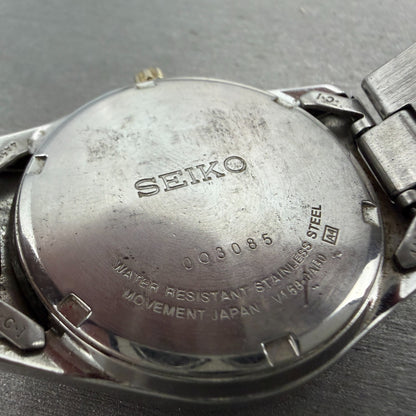 Seiko Solar Watch Men 37mm Black Dial Two Tone Daydate Round V158-0AB0 Runs9