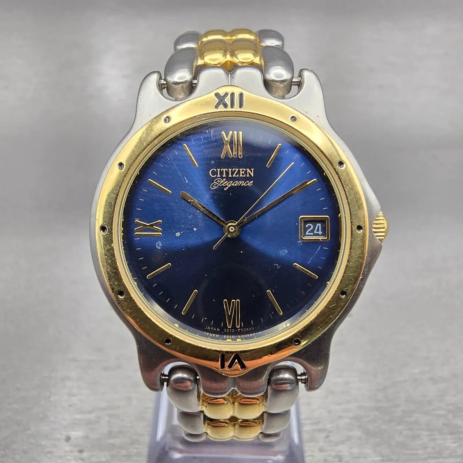 Citizen Elegance Watch Men 32mm Blue Dial Two Tone Date 5510-F51456 New Battery0