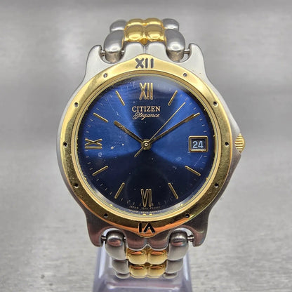 Citizen Elegance Watch Men 32mm Blue Dial Two Tone Date 5510-F51456 New Battery0