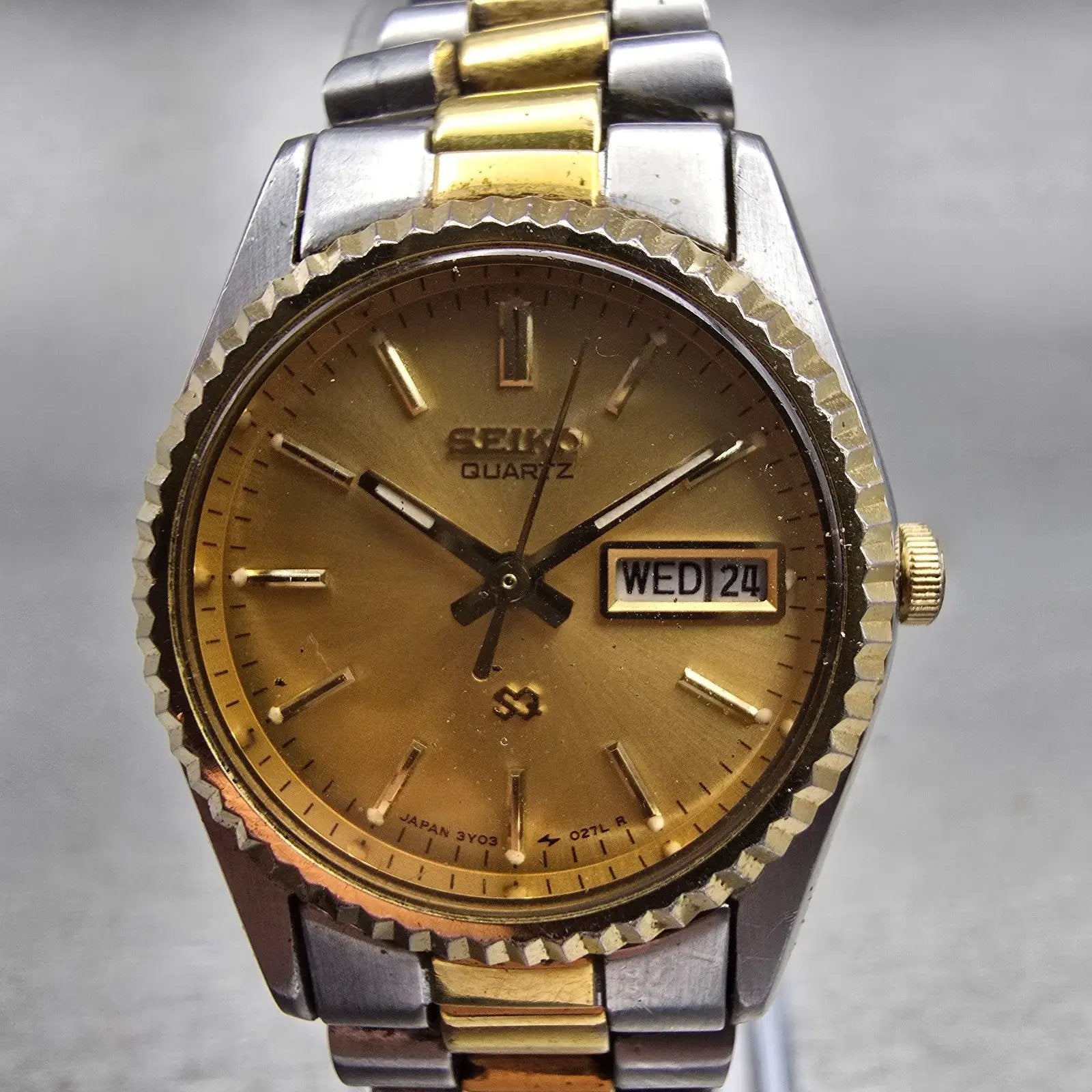 Seiko SQ Watch Women 24mm Gold Dial Two Tone Daydate Round 3Y03-0160 New Battery1