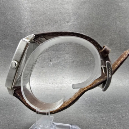 Fossil Tank Watch Men 36mm Brown Dial Silver Tone Date Rectangle FS-4048 New Bat6