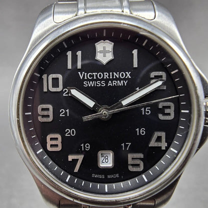 Victorinox Swiss Army Officer Watch Women 28mm Black Dial Steel Date New Battery1