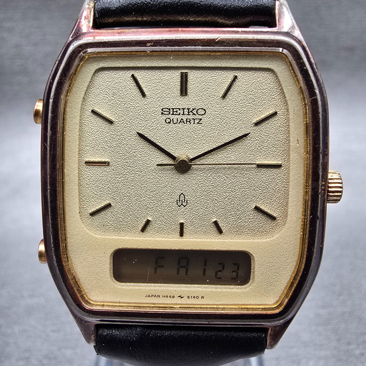 Seiko Watch Men 29mm Champagne Dial Gold Tone Alarm Chrono H449-5130 New Battery1
