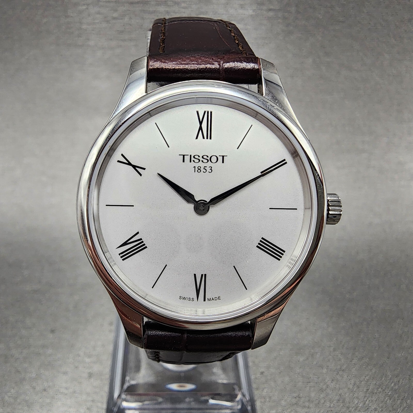 Tissot Tradition Watch Women 31mm Silver Dial Stainless Steel Case Leather Band0