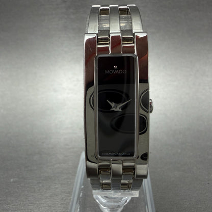 Movado Esperanza Tank Watch Women 14mm Black Dial Steel Rectangle W/Box New Batt1