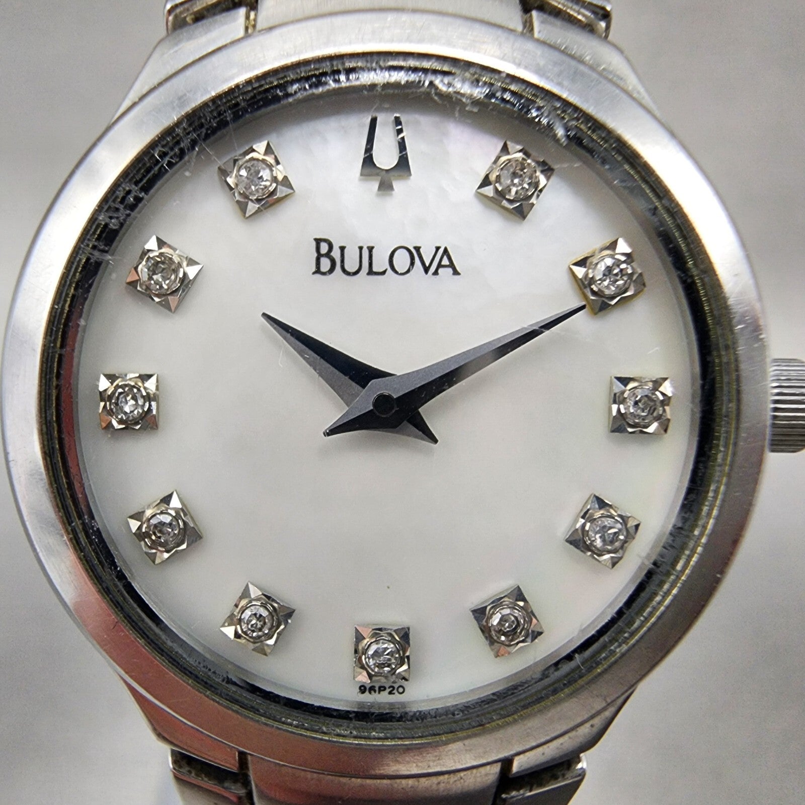 Bulova Watch Women 25mm MOP Dial Stainless Steel Diamond Accents new Battery1