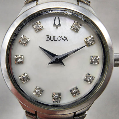 Bulova Watch Women 25mm MOP Dial Stainless Steel Diamond Accents new Battery1