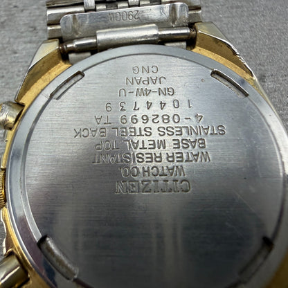 Citizen Analog Digital Watch Men 35mm Black Dial Gold Alarm Chrono 4-082699 PART9