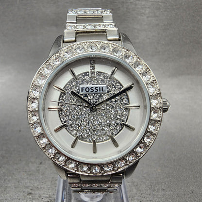 Fossil Watch Women 34mm Silver Dial Silver Tone Round ES3097 New Battery0