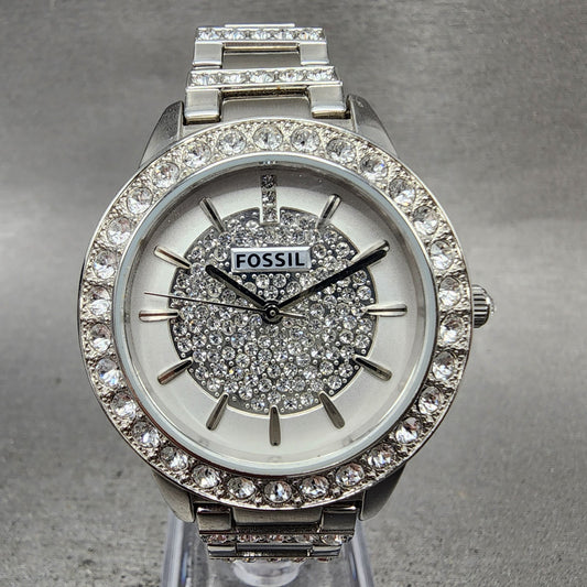 Fossil Watch Women 34mm Silver Dial Silver Tone Round ES3097 New Battery0